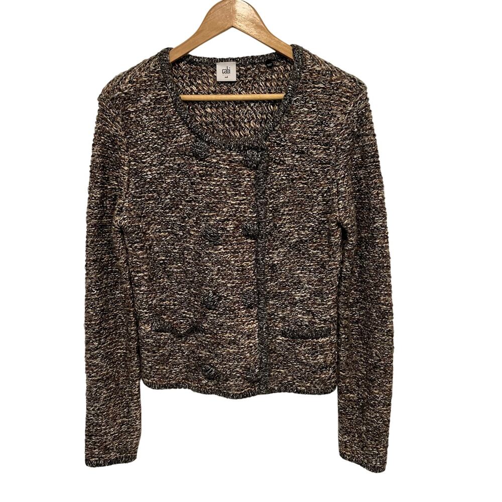 CAbi Ritz Knit Tweed Double Breasted Blazer Jacket Sweater Size M Career Button